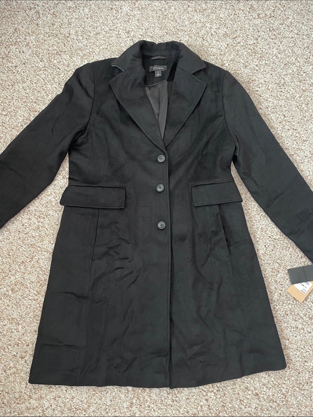 Halogen Black Tailored Single-Breasted Peacoat